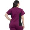 Cherokee Womens Scrub Top, V-Neck Knit Panel Top WW2875 with Natural Rise Scrub Jogger Pant with Elasticized Waistband WW115(Wine)