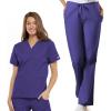 Women Scrubs Set Workwear Originals 4700 V-Neck Top & 4101 Natural Rise Flare Leg Drawstring Pant, Grape- XS Top/XS Pant