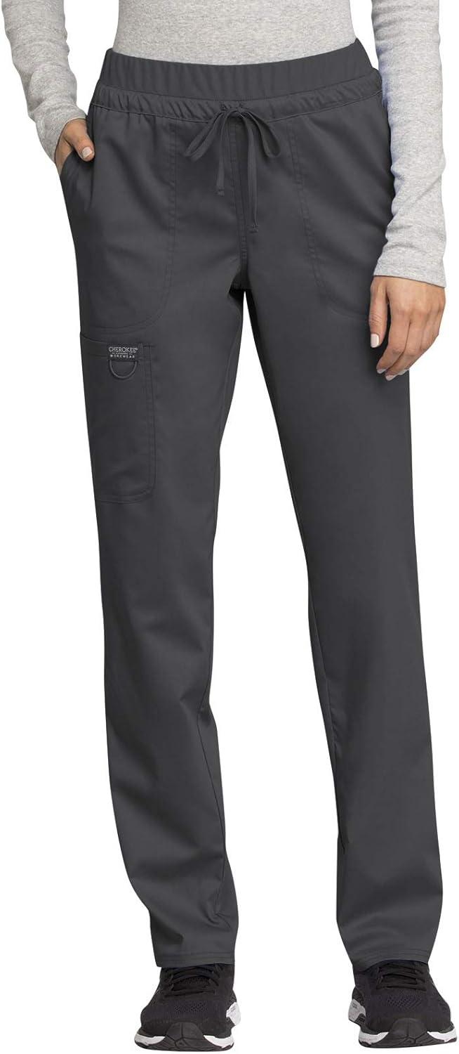 imageCherokee Scrub Set for Women VNeck Tuckable Scrub Top WW657 with Mid Rise Tapered Leg Drawstring Scrub Pant WW105Pewter