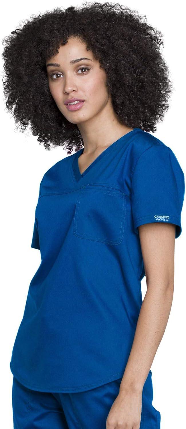 imageCherokee Scrub Set for Women VNeck Tuckable Scrub Top WW657 with Mid Rise Tapered Leg Drawstring Scrub Pant WW105Royal