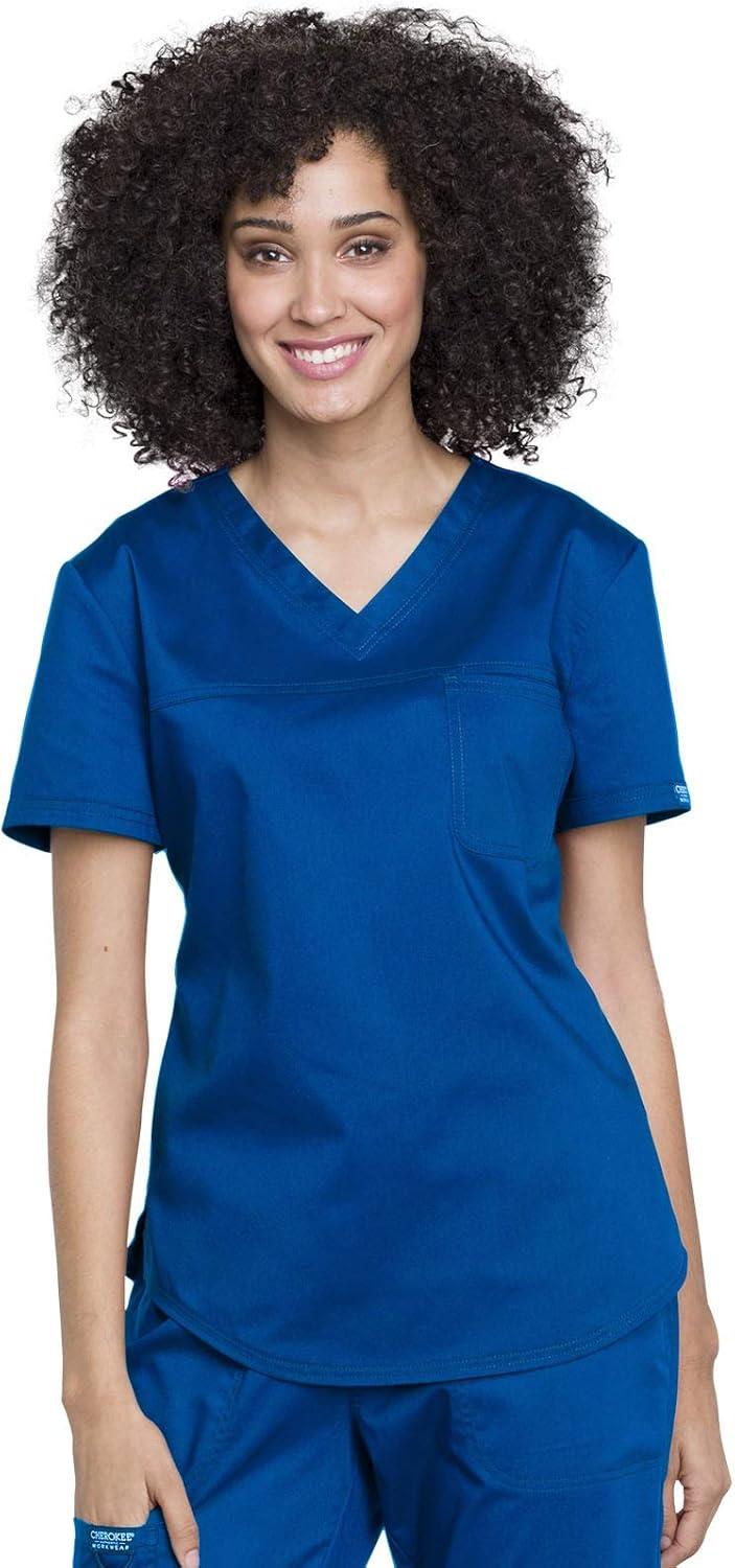 imageCherokee Scrub Set for Women VNeck Tuckable Scrub Top WW657 with Mid Rise Tapered Leg Drawstring Scrub Pant WW105Royal