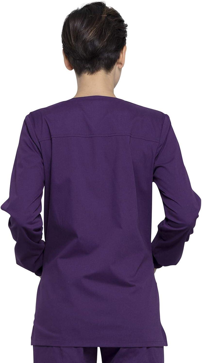 imageCherokee Scrub for Women Snap Front Jacket with 3 Pockets Fade Resistant 2Way Stretch Soft amp Durable Fabric WW340Eggplant