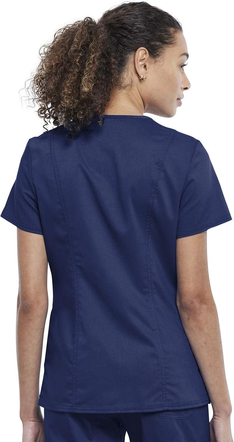 imageCherokee Women Scrub Set Snap Front VNeck Top WW622 with Mid Rise Jogger Elastic Waistband WW115Navy