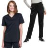 Cherokee Scrub Set for Women V-Neck Tuckable Scrub Top WW657 with Mid Rise Tapered Leg Drawstring Scrub Pant WW105(Black)