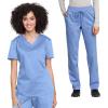 Cherokee Scrub Set for Women V-Neck Tuckable Scrub Top WW657 with Mid Rise Tapered Leg Drawstring Scrub Pant WW105(Ciel)