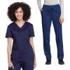 Cherokee Scrub Set for Women V-Neck Tuckable Scrub Top WW657 with Mid Rise Tapered Leg Drawstring Scrub Pant WW105(Navy)