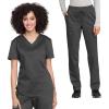 Cherokee Scrub Set for Women V-Neck Tuckable Scrub Top WW657 with Mid Rise Tapered Leg Drawstring Scrub Pant WW105(Pewter)
