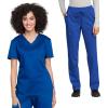 Cherokee Scrub Set for Women V-Neck Tuckable Scrub Top WW657 with Mid Rise Tapered Leg Drawstring Scrub Pant WW105(Royal)