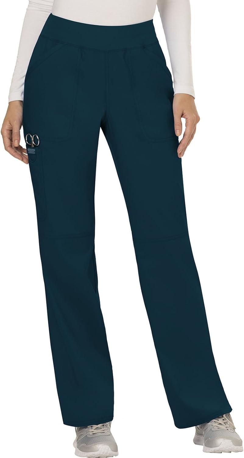 imageCherokee Scrub Set For Women Modern Classic Fit Mock Wrap Top WW610 With Mid Rise Straight Leg Pant WW110Caribbean Blue