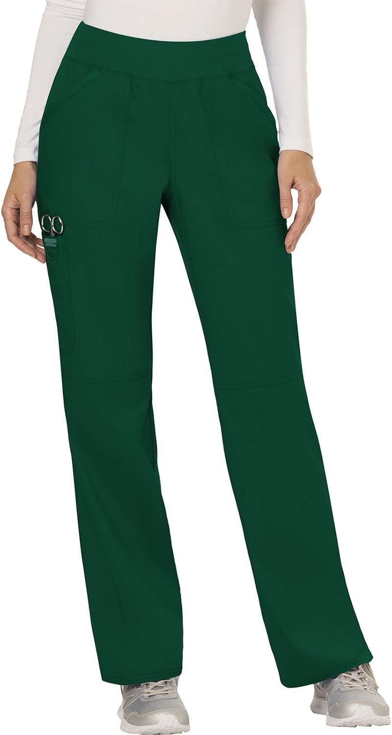 imageCherokee Scrub Set For Women Modern Classic Fit Mock Wrap Top WW610 With Mid Rise Straight Leg Pant WW110Hunter Green