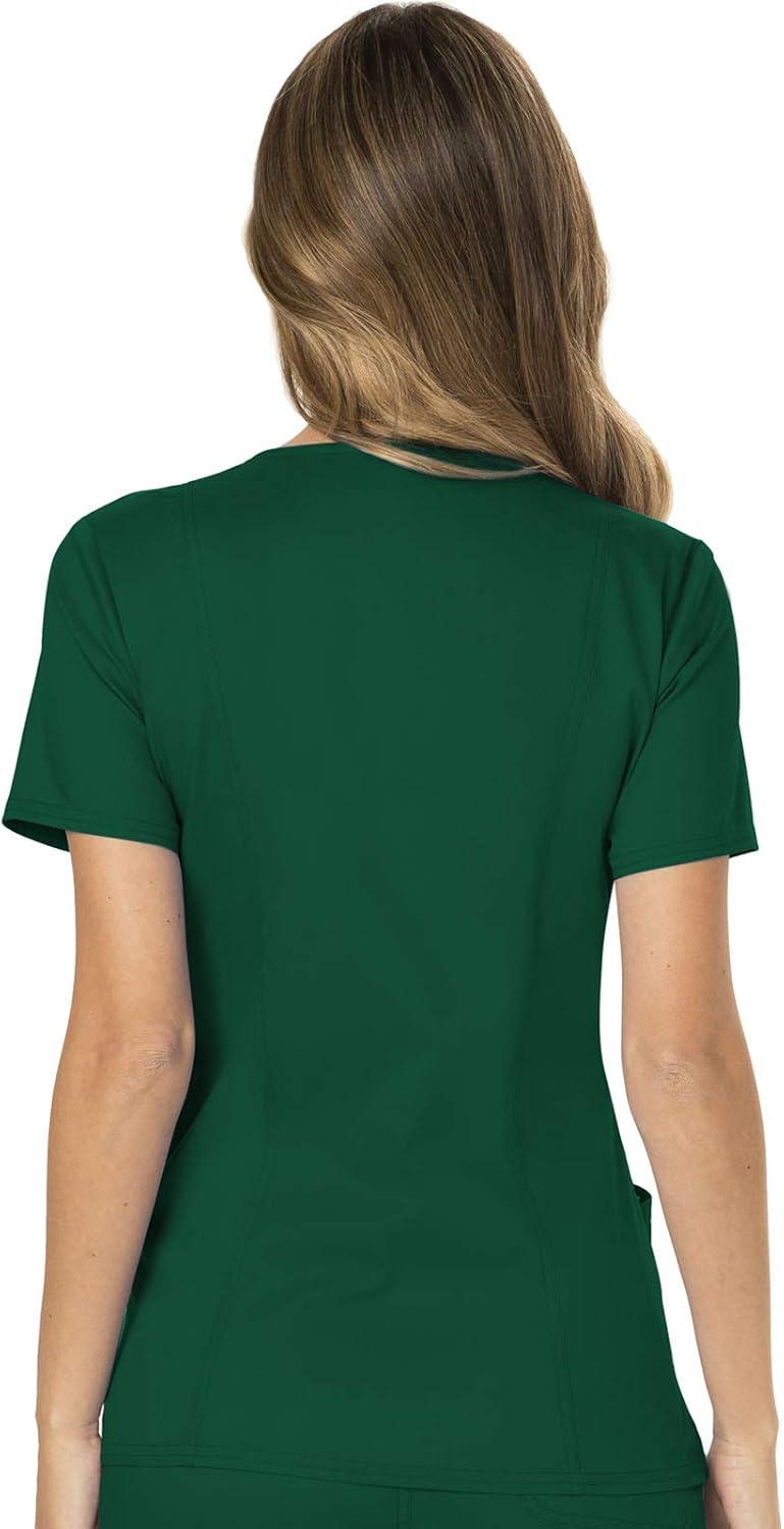imageCherokee Scrub Set For Women Modern Classic Fit Mock Wrap Top WW610 With Mid Rise Straight Leg Pant WW110Hunter Green
