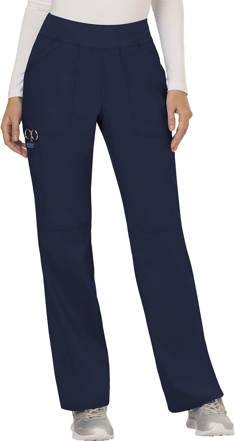 imageCherokee Scrub Set For Women Modern Classic Fit Mock Wrap Top WW610 With Mid Rise Straight Leg Pant WW110Navy