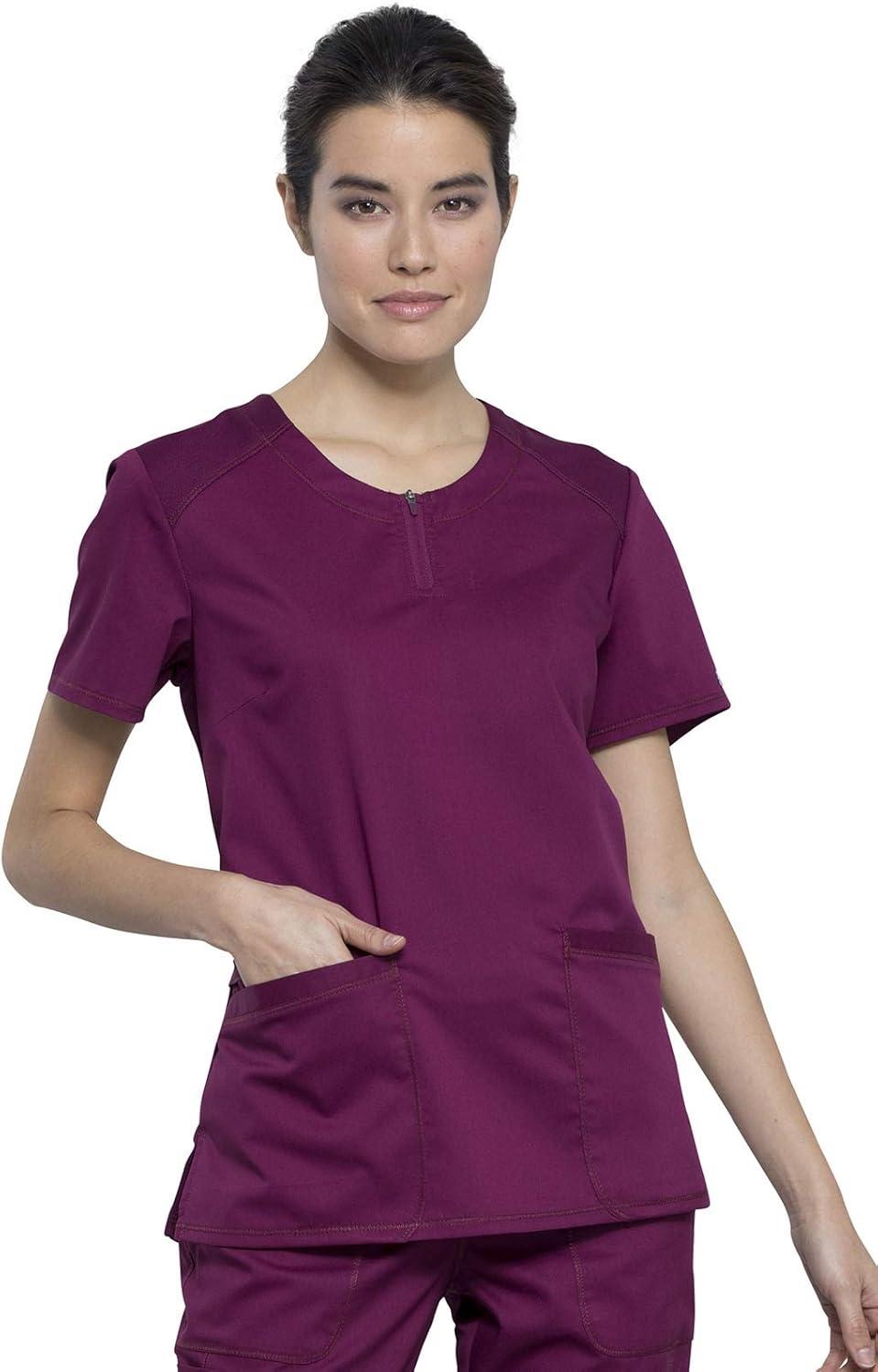 imageCherokee Scrub Set for Women Round Neck Scrub Top WW602 Natural Rise Jogger Scrub Pant with Elasticized Waistband WW011Wine