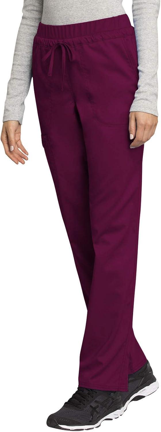 imageCherokee Scrub Set for Women Zip Round Neck Scrub Top WW602 Mid Rise Tapered Leg Drawstring Scrub Pant WW105Wine