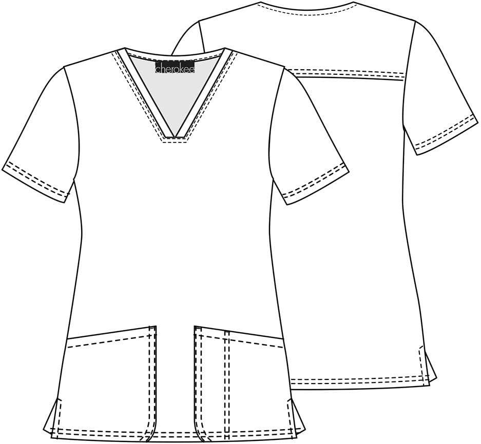 imageCherokee Scrubs for Women Printed VNeck Scrub Top with Modern Classic Fit with 2 Welt Pockets amp Shirttail Hem CK637Joyful Giraffe