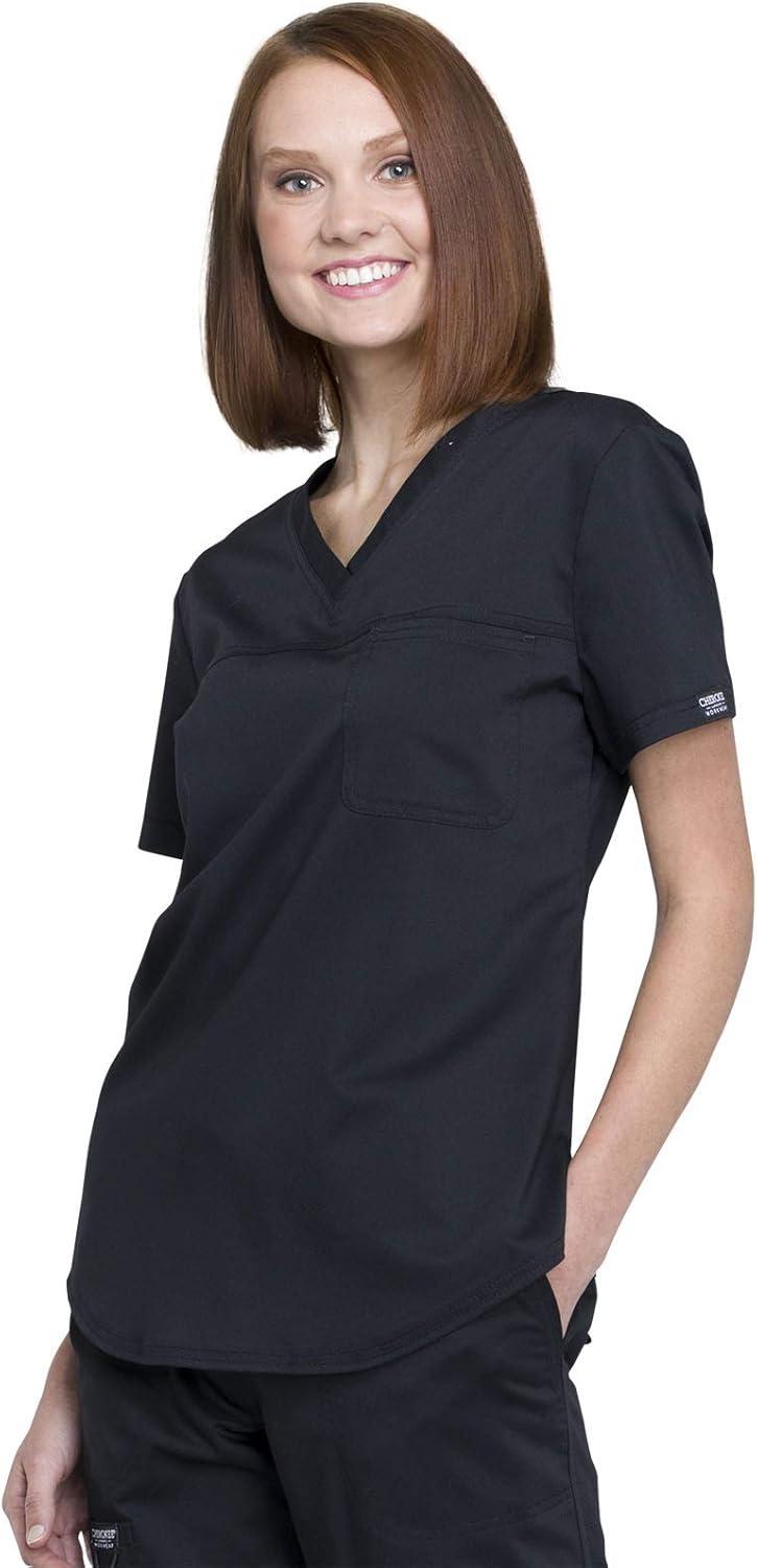imageCherokee Women Scrub Set VNeck OR Top WW657 Natural Rise Jogger Scrub Pant with Elasticized Waistband WW011Black
