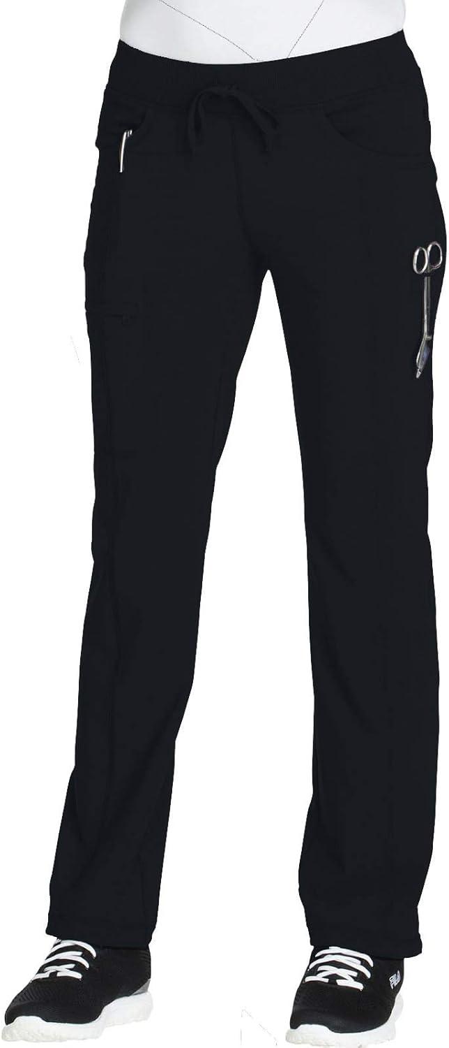 imageCherokee Women Scrub Sets Contemporary Fit 3 Pocket Rib Knit Panel Top CK623A 4 Pocket Low Rise Straight Leg Pant 1123ABlack
