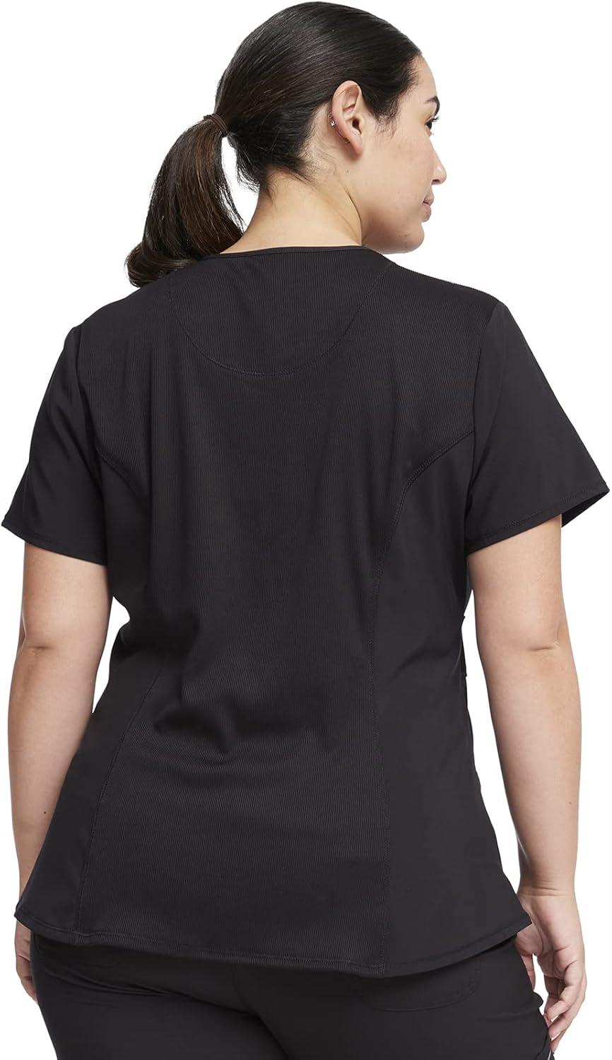 imageCherokee Women Scrub Sets Contemporary Fit 3 Pocket Rib Knit Panel Top CK623A 4 Pocket Low Rise Straight Leg Pant 1123ABlack