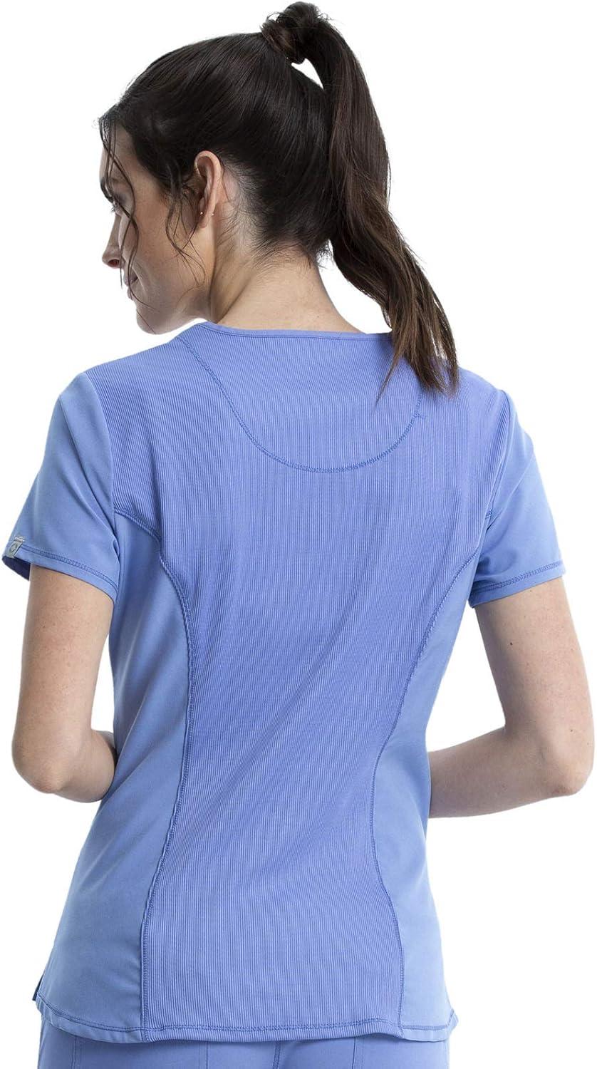 imageCherokee Women Scrub Sets Contemporary Fit 3 Pocket Rib Knit Panel Top CK623A 4 Pocket Low Rise Straight Leg Pant 1123ACiel