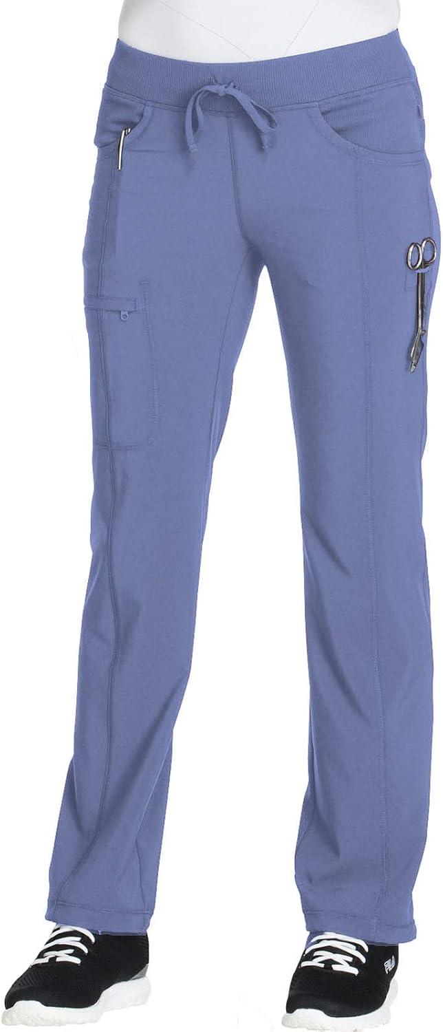 imageCherokee Women Scrub Sets Contemporary Fit 3 Pocket Rib Knit Panel Top CK623A 4 Pocket Low Rise Straight Leg Pant 1123ACiel
