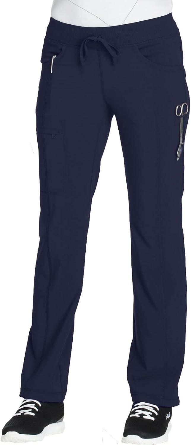 imageCherokee Women Scrub Sets Contemporary Fit 3 Pocket Rib Knit Panel Top CK623A 4 Pocket Low Rise Straight Leg Pant 1123ANavy