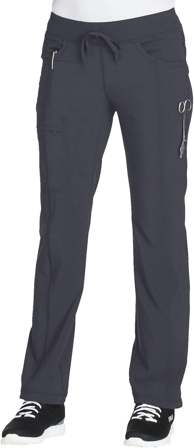 imageCherokee Women Scrub Sets Contemporary Fit 3 Pocket Rib Knit Panel Top CK623A 4 Pocket Low Rise Straight Leg Pant 1123APewter