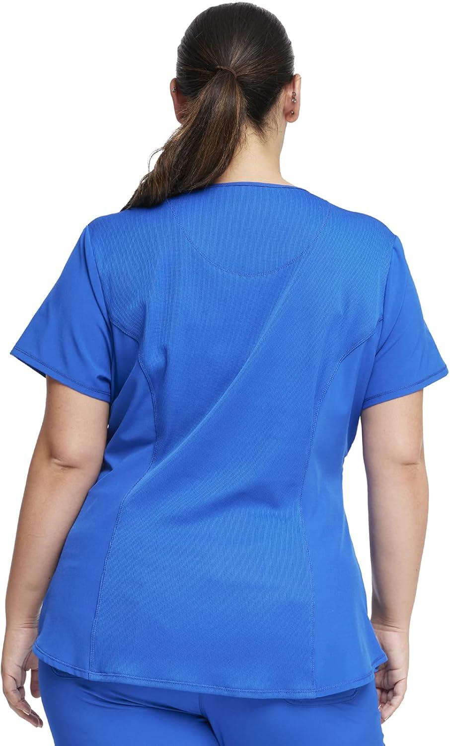 imageCherokee Women Scrub Sets Contemporary Fit 3 Pocket Rib Knit Panel Top CK623A 4 Pocket Low Rise Straight Leg Pant 1123ARoyal