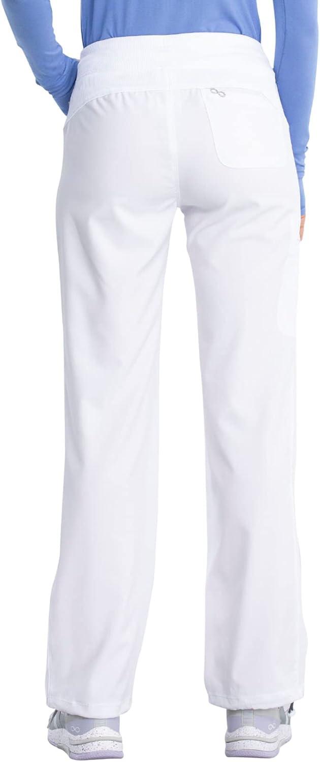 imageCherokee Women Scrub Sets Contemporary Fit 3 Pocket Rib Knit Panel Top CK623A 4 Pocket Low Rise Straight Leg Pant 1123AWhite