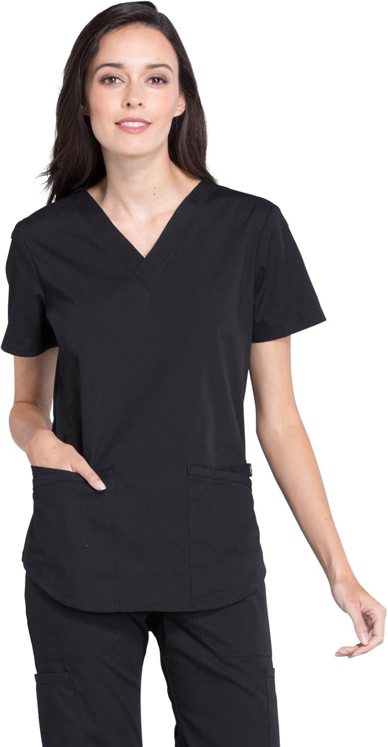imageCherokee Women Scrubs Set Workwear Professionals WW665 VNeck Top amp WW170 Mid Rise Straight Leg Pullon Cargo Pant Black 4XL Top 3XL Pant