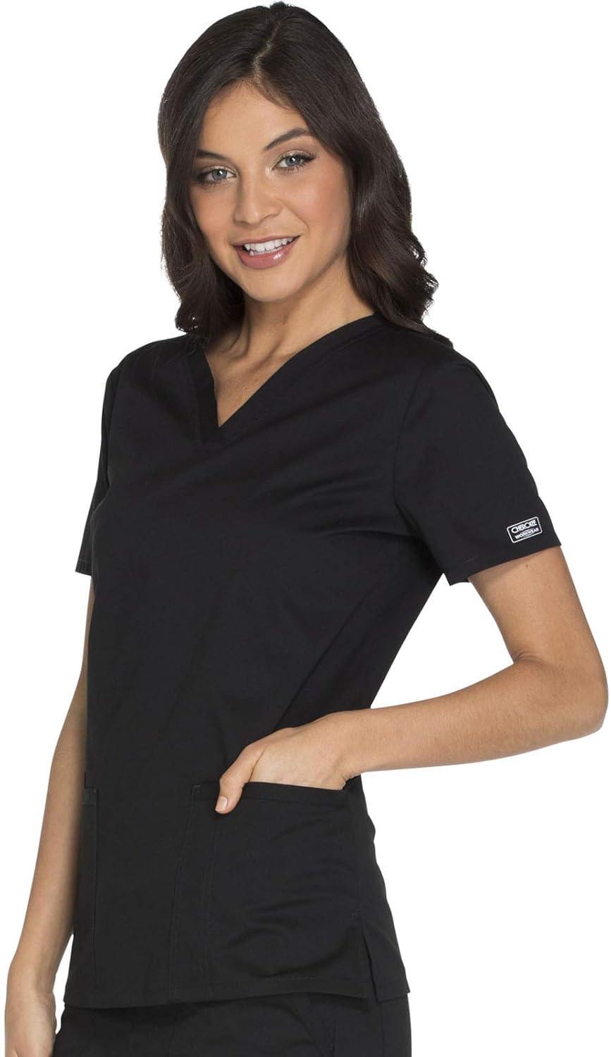 imageCherokee Womens Scrub Set 3 Pockets VNeck Top WW630 With 4 Pocket Mid Rise Drawstring Cargo Pant 4044Black