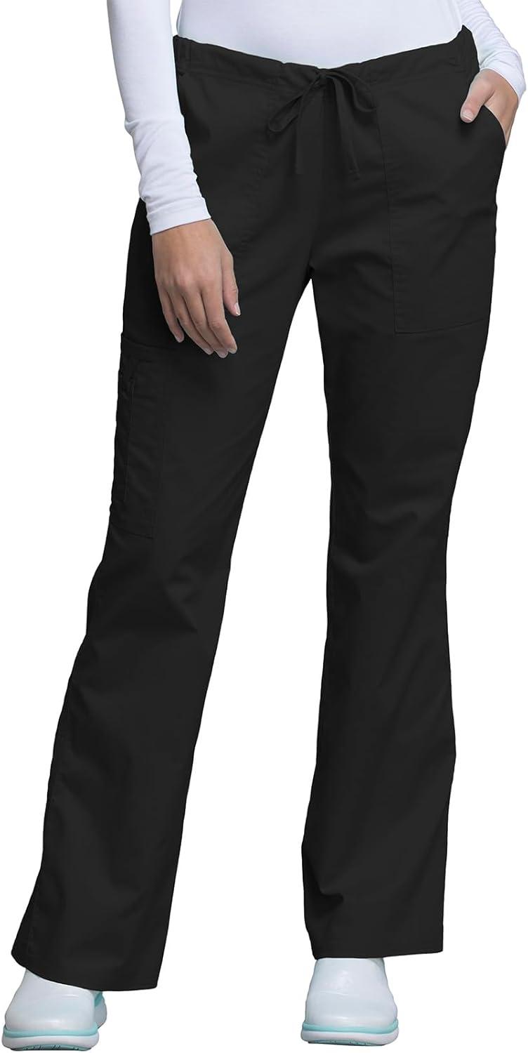 imageCherokee Womens Scrub Set 3 Pockets VNeck Top WW630 With 4 Pocket Mid Rise Drawstring Cargo Pant 4044Black