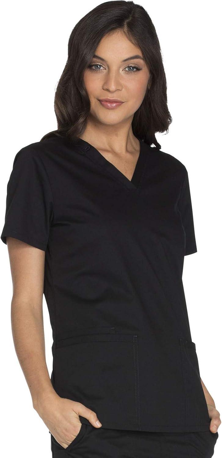 imageCherokee Womens Scrub Set 3 Pockets VNeck Top WW630 With 4 Pocket Mid Rise Drawstring Cargo Pant 4044Black