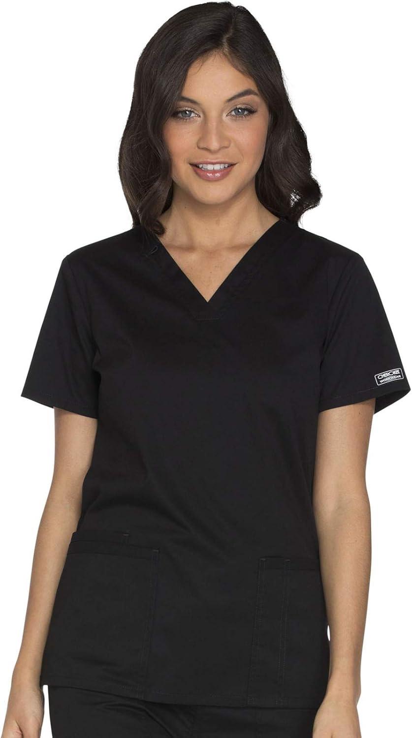 imageCherokee Womens Scrub Set 3 Pockets VNeck Top WW630 With 4 Pocket Mid Rise Drawstring Cargo Pant 4044Black
