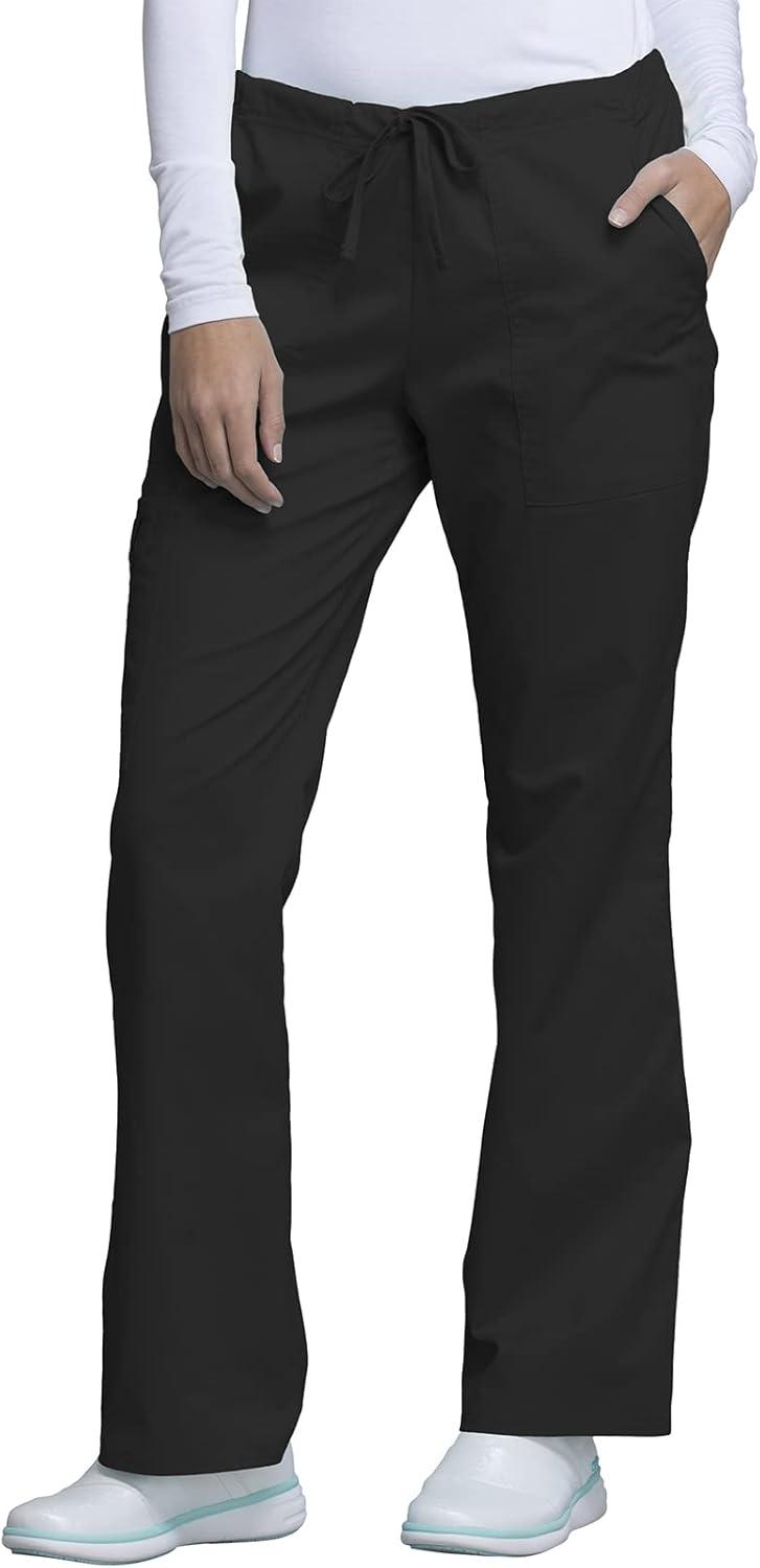 imageCherokee Womens Scrub Set 3 Pockets VNeck Top WW630 With 4 Pocket Mid Rise Drawstring Cargo Pant 4044Black