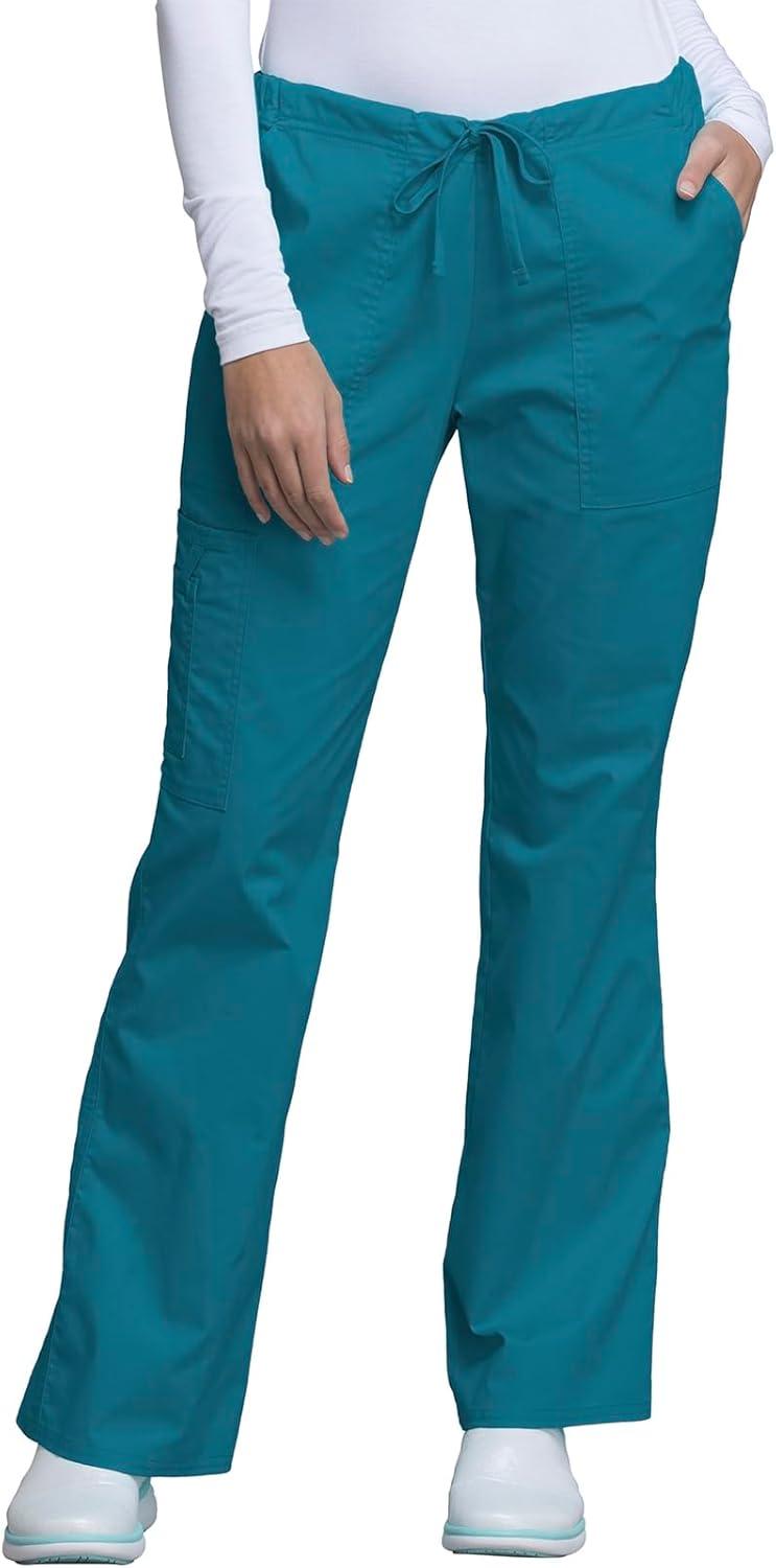 imageCherokee Womens Scrub Set 3 Pockets VNeck Top WW630 With 4 Pocket Mid Rise Drawstring Cargo Pant 4044Caribbean Blue