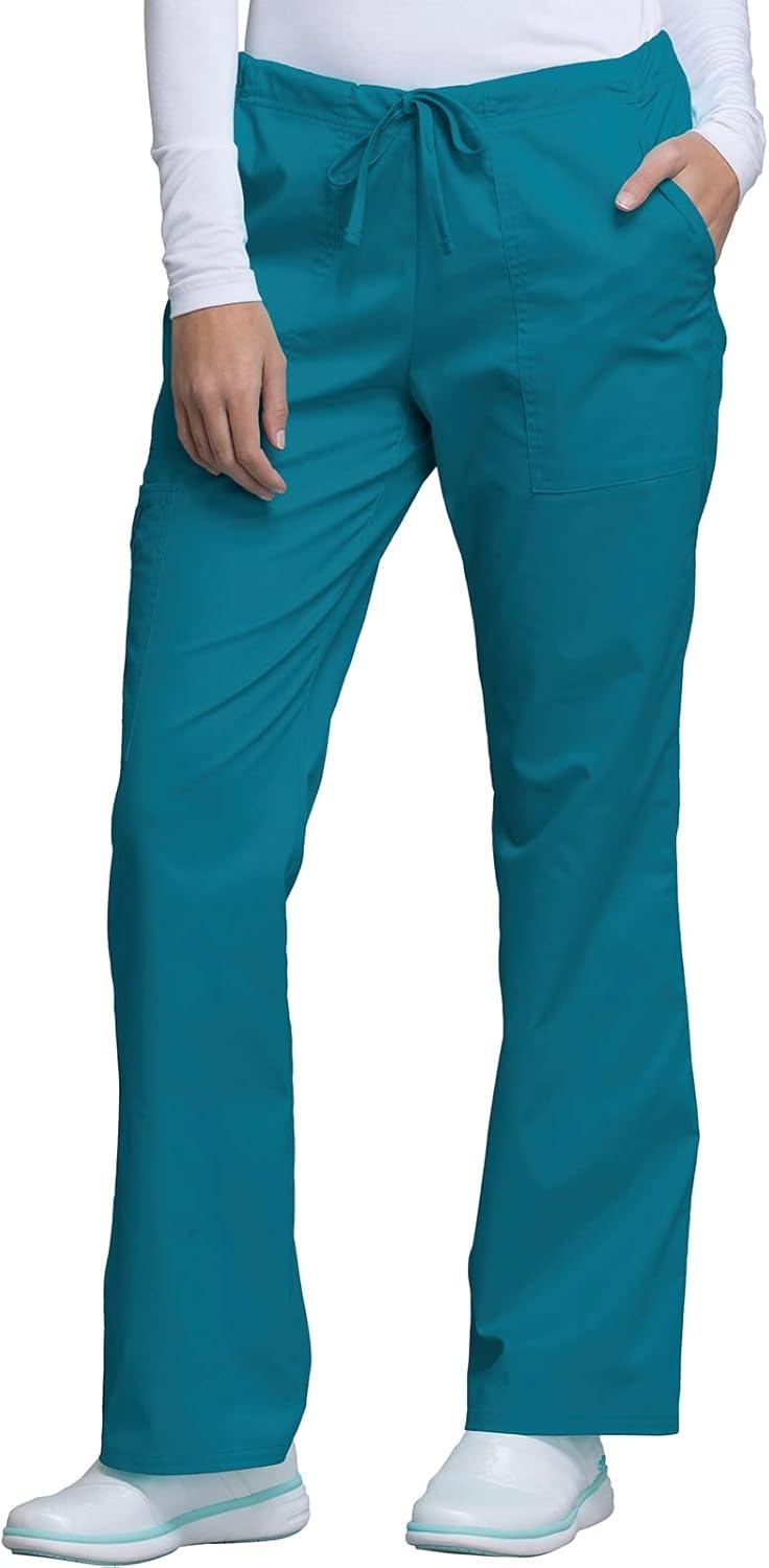 imageCherokee Womens Scrub Set 3 Pockets VNeck Top WW630 With 4 Pocket Mid Rise Drawstring Cargo Pant 4044Caribbean Blue