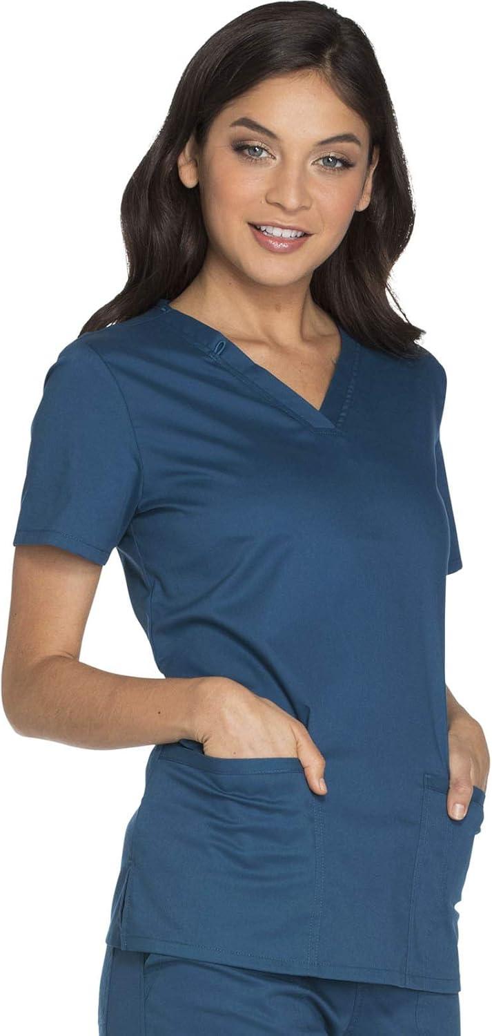 imageCherokee Womens Scrub Set 3 Pockets VNeck Top WW630 With 4 Pocket Mid Rise Drawstring Cargo Pant 4044Caribbean Blue