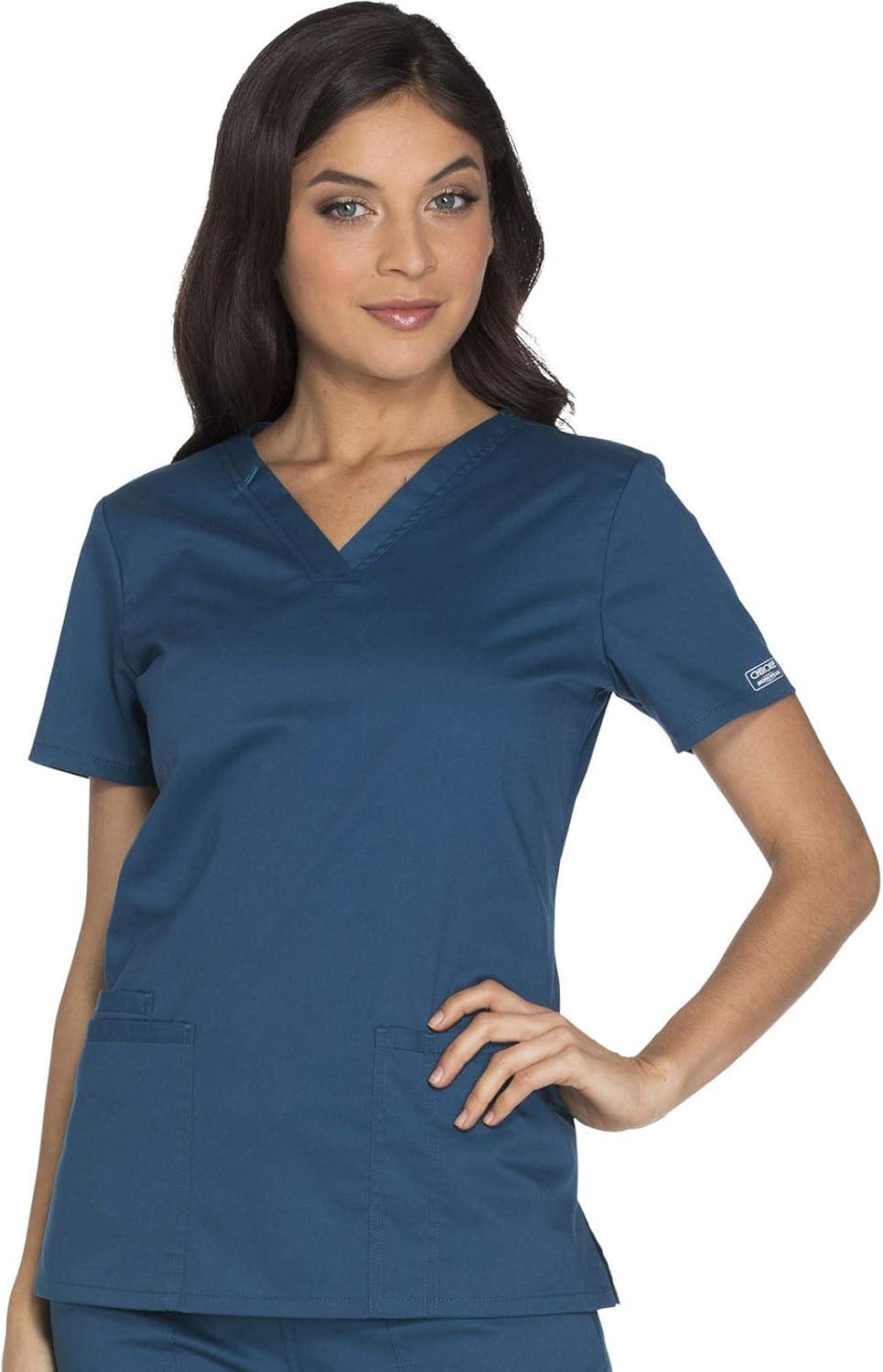 imageCherokee Womens Scrub Set 3 Pockets VNeck Top WW630 With 4 Pocket Mid Rise Drawstring Cargo Pant 4044Caribbean Blue