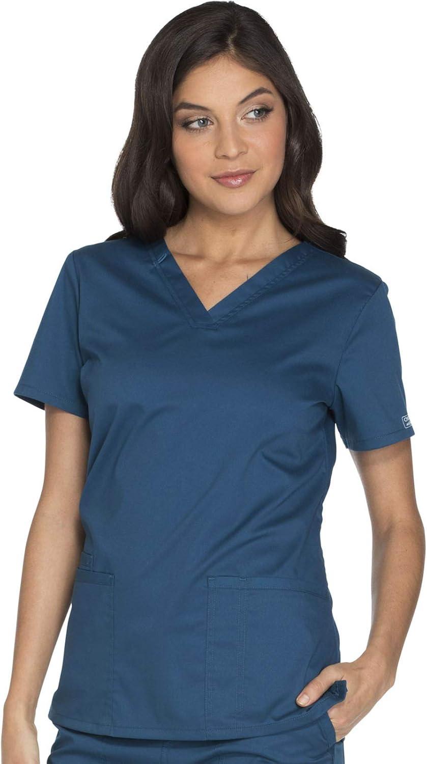 imageCherokee Womens Scrub Set 3 Pockets VNeck Top WW630 With 4 Pocket Mid Rise Drawstring Cargo Pant 4044Caribbean Blue