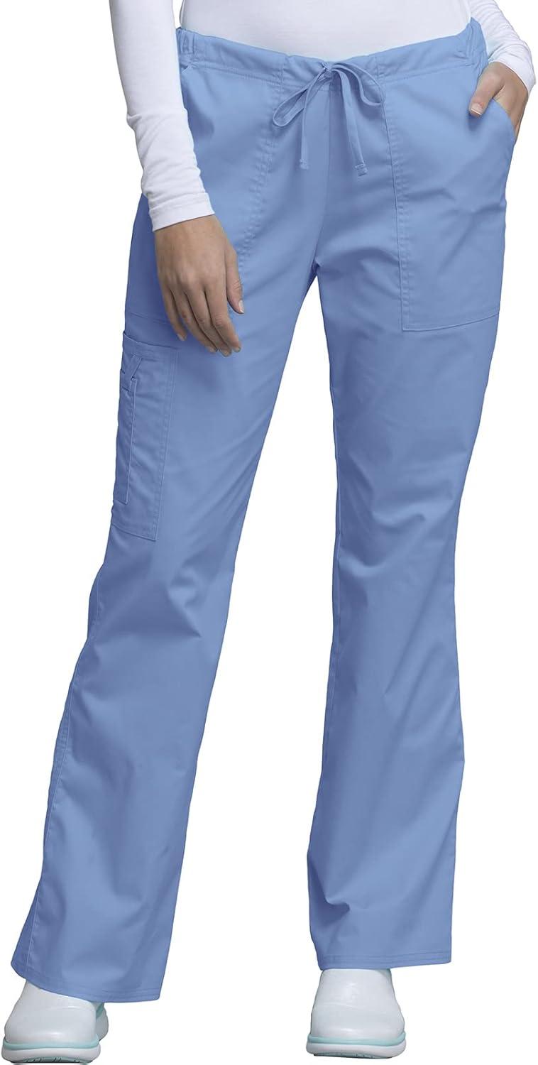 imageCherokee Womens Scrub Set 3 Pockets VNeck Top WW630 With 4 Pocket Mid Rise Drawstring Cargo Pant 4044Ciel