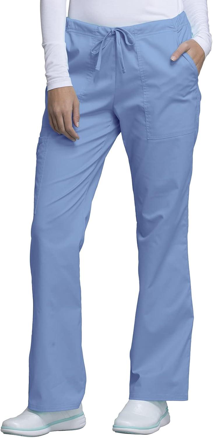imageCherokee Womens Scrub Set 3 Pockets VNeck Top WW630 With 4 Pocket Mid Rise Drawstring Cargo Pant 4044Ciel