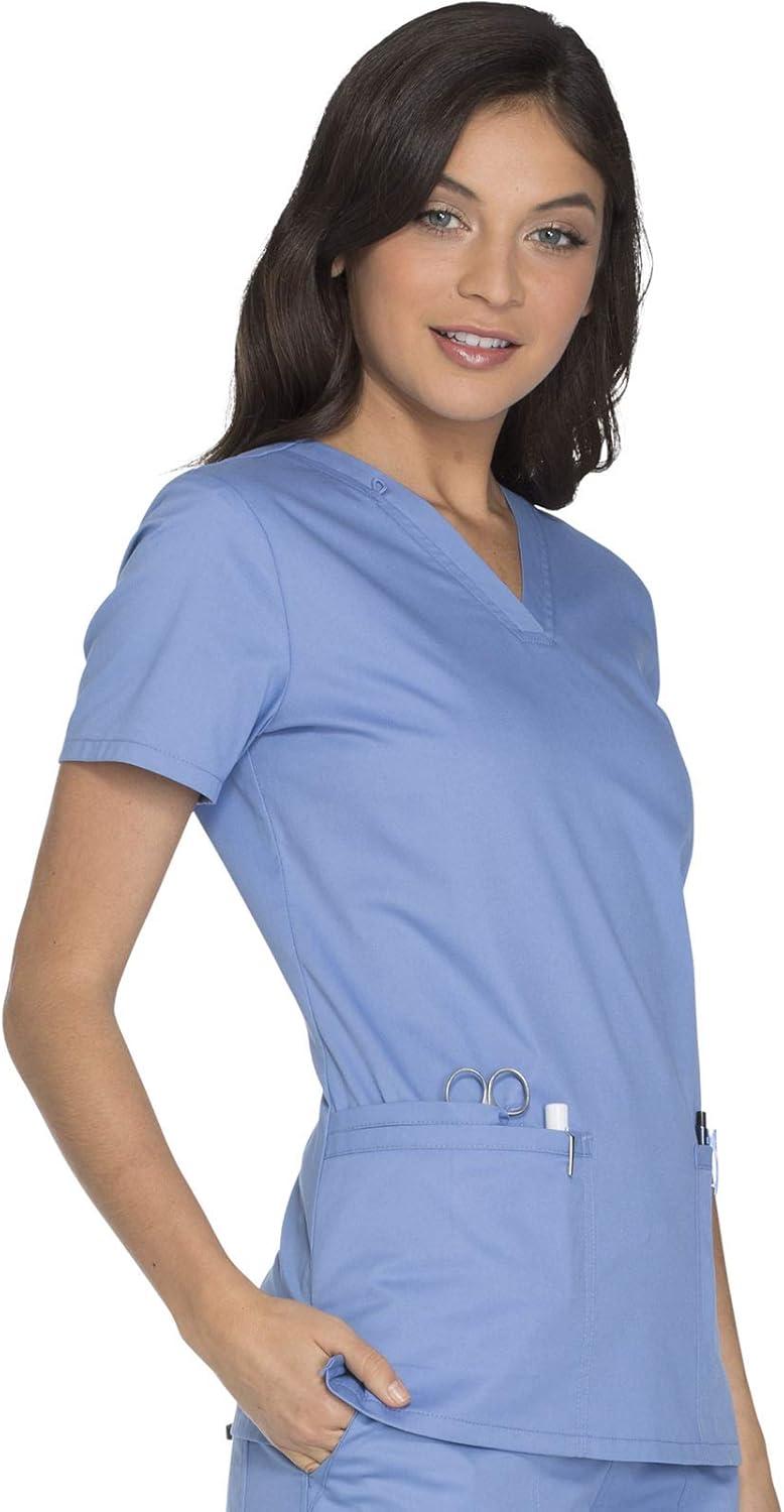 imageCherokee Womens Scrub Set 3 Pockets VNeck Top WW630 With 4 Pocket Mid Rise Drawstring Cargo Pant 4044Ciel