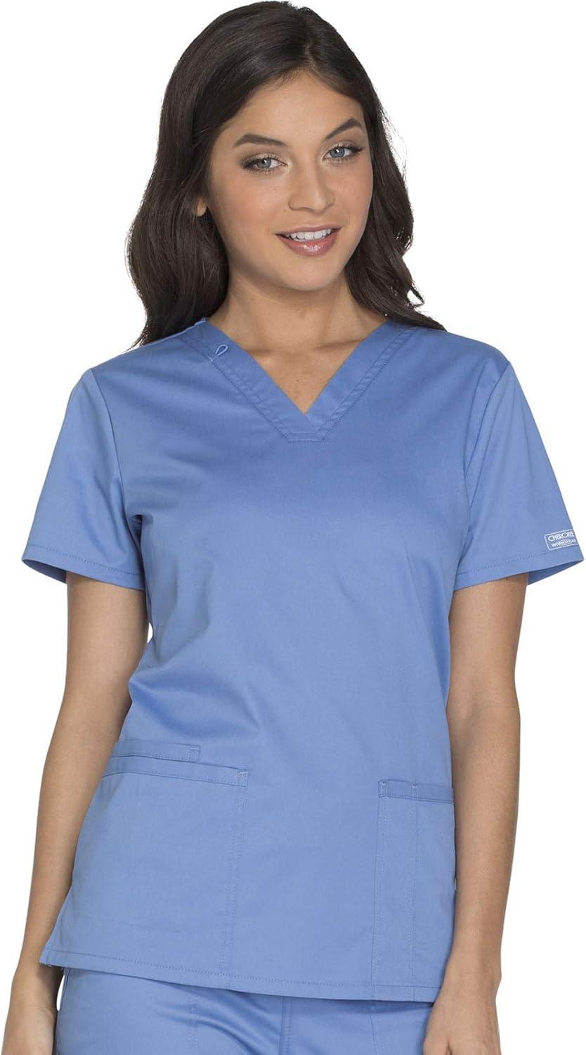 imageCherokee Womens Scrub Set 3 Pockets VNeck Top WW630 With 4 Pocket Mid Rise Drawstring Cargo Pant 4044Ciel