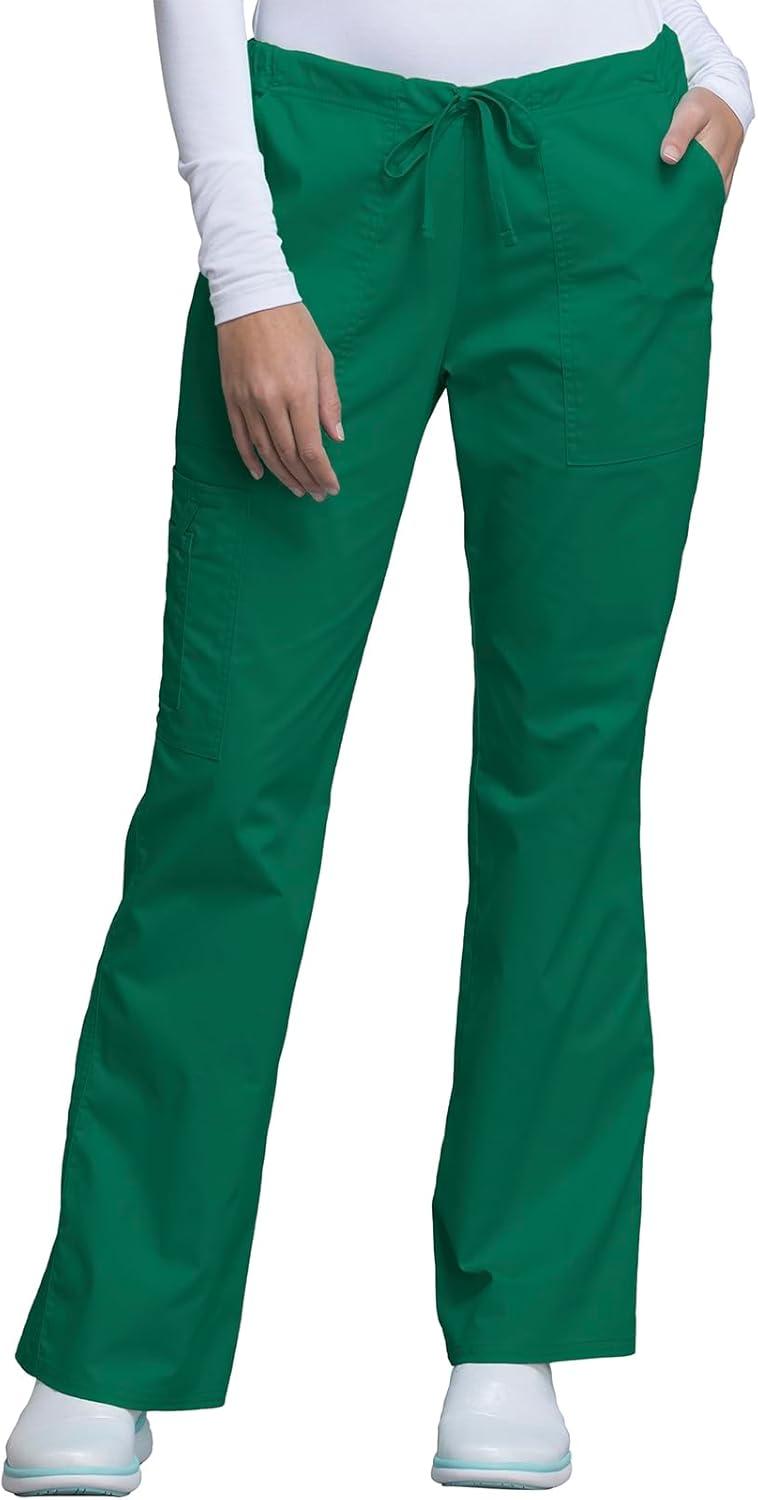 imageCherokee Womens Scrub Set 3 Pockets VNeck Top WW630 With 4 Pocket Mid Rise Drawstring Cargo Pant 4044Hunter Green