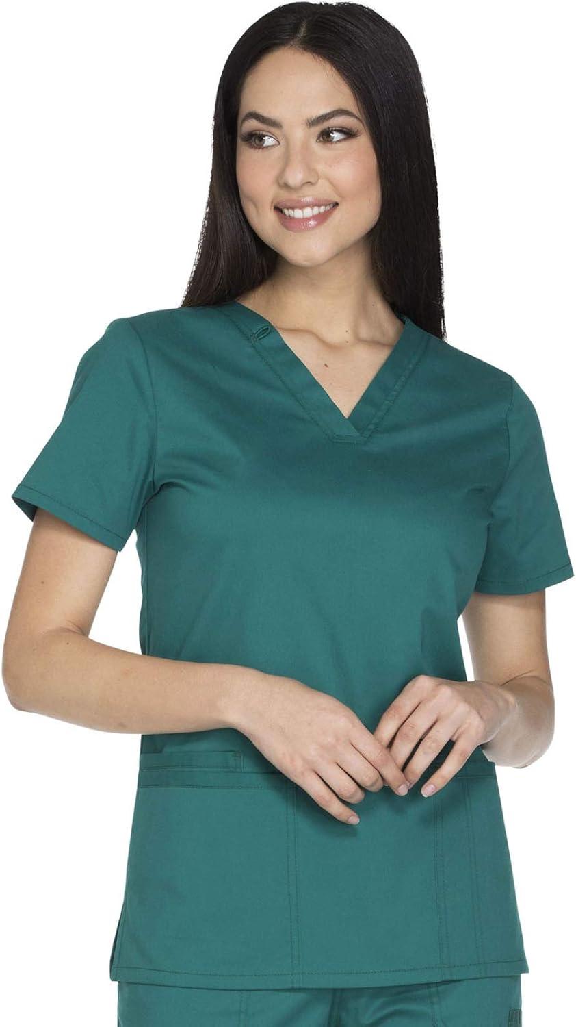 imageCherokee Womens Scrub Set 3 Pockets VNeck Top WW630 With 4 Pocket Mid Rise Drawstring Cargo Pant 4044Hunter Green