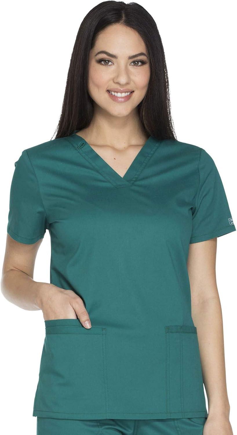 imageCherokee Womens Scrub Set 3 Pockets VNeck Top WW630 With 4 Pocket Mid Rise Drawstring Cargo Pant 4044Hunter Green