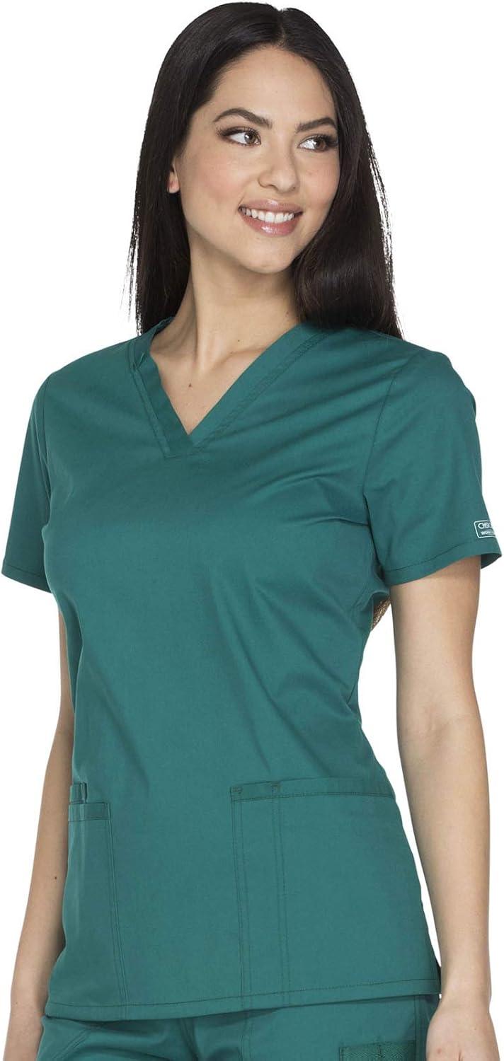 imageCherokee Womens Scrub Set 3 Pockets VNeck Top WW630 With 4 Pocket Mid Rise Drawstring Cargo Pant 4044Hunter Green