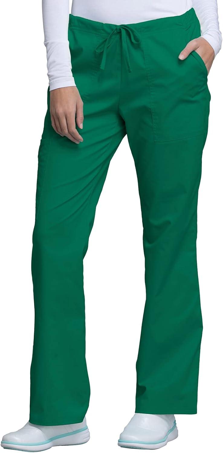 imageCherokee Womens Scrub Set 3 Pockets VNeck Top WW630 With 4 Pocket Mid Rise Drawstring Cargo Pant 4044Hunter Green