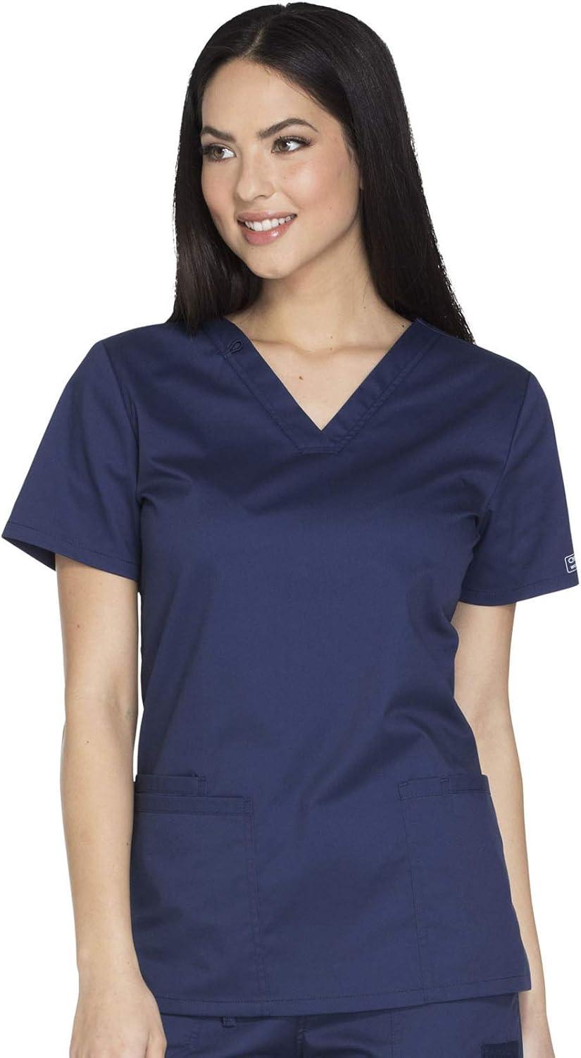 imageCherokee Womens Scrub Set 3 Pockets VNeck Top WW630 With 4 Pocket Mid Rise Drawstring Cargo Pant 4044Navy