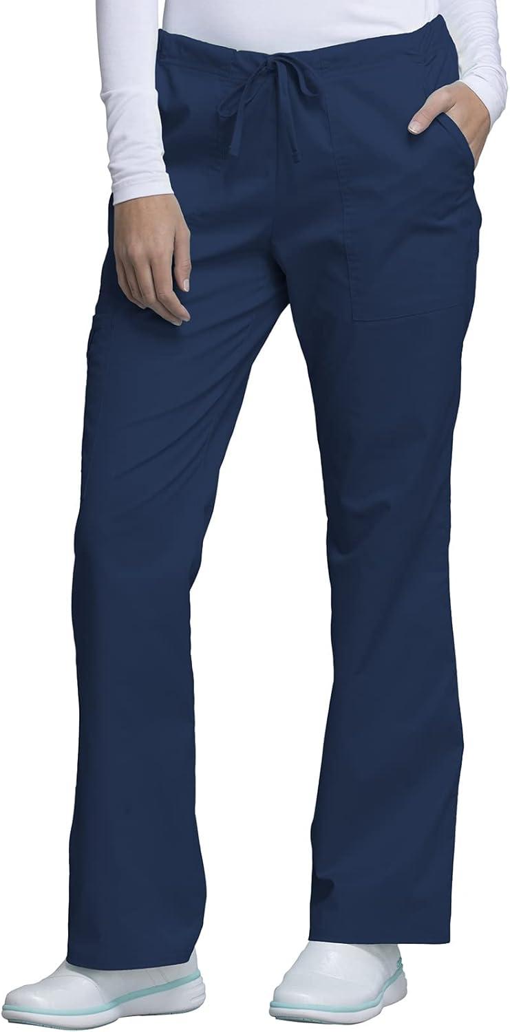 imageCherokee Womens Scrub Set 3 Pockets VNeck Top WW630 With 4 Pocket Mid Rise Drawstring Cargo Pant 4044Navy